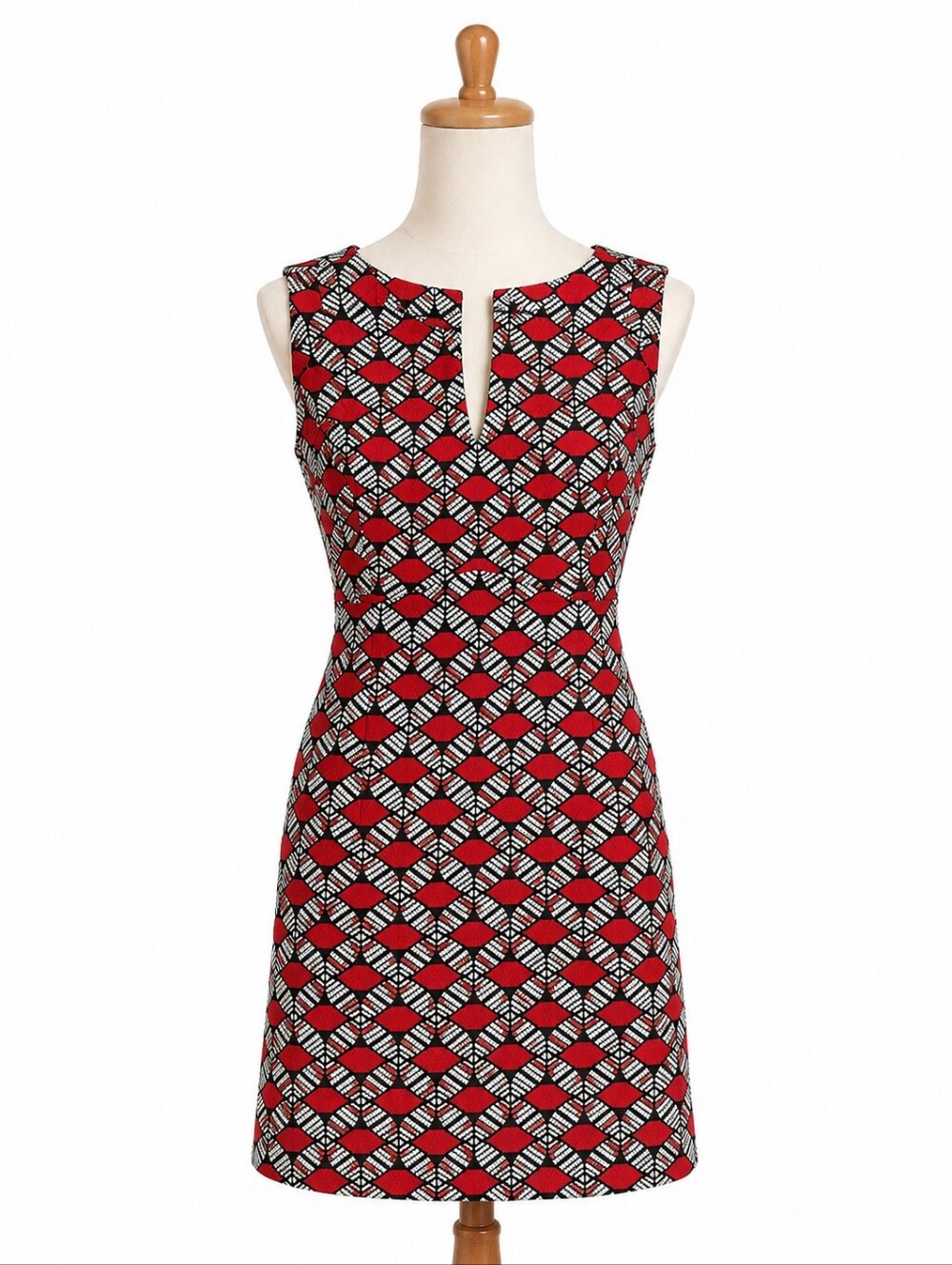 Milly Sleeveless Geometric-Print Mini Sheath Dress Poppy Red Black Size 4